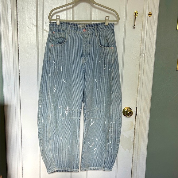 Blue Striped Paint-Splattered Jeans - Picture 1 of 3